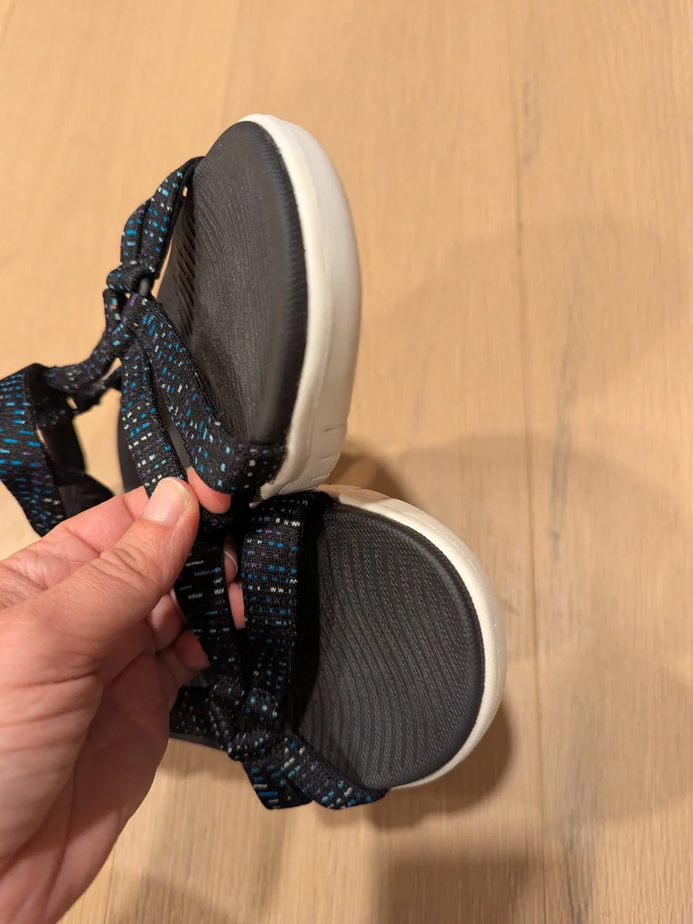 Skechers Women's Black Sandals with Blue Speckle Straps